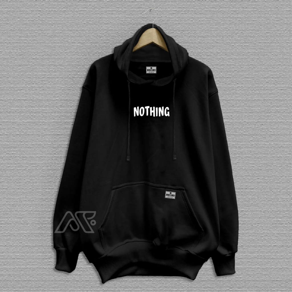 Hoodie Sweater Pria Wanita Distro Warna Hitam Motif Nothing Oversize Kekinian Jaket Hodie Jumper Cow
