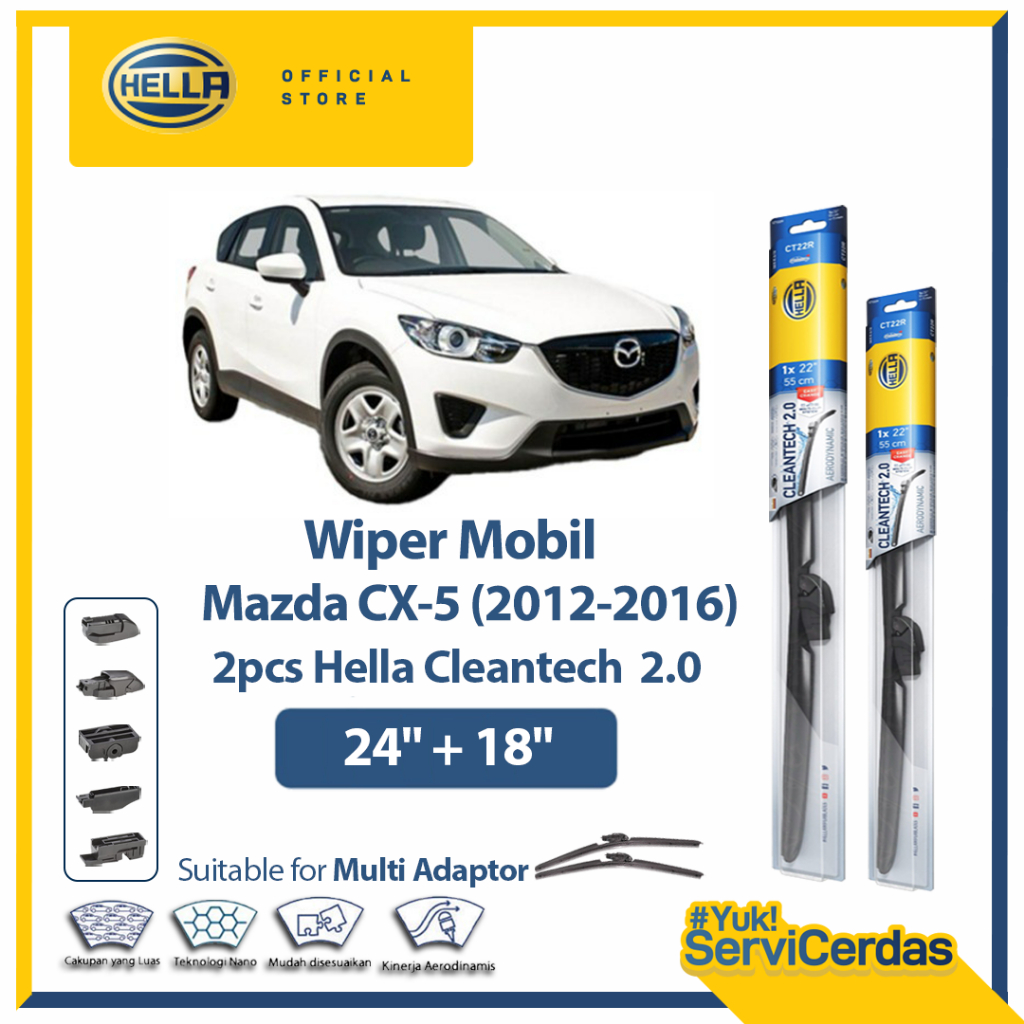 Wiper Mobil Mazda CX-5 24” + 18” (2pcs) - HELLA Cleantech 2.0