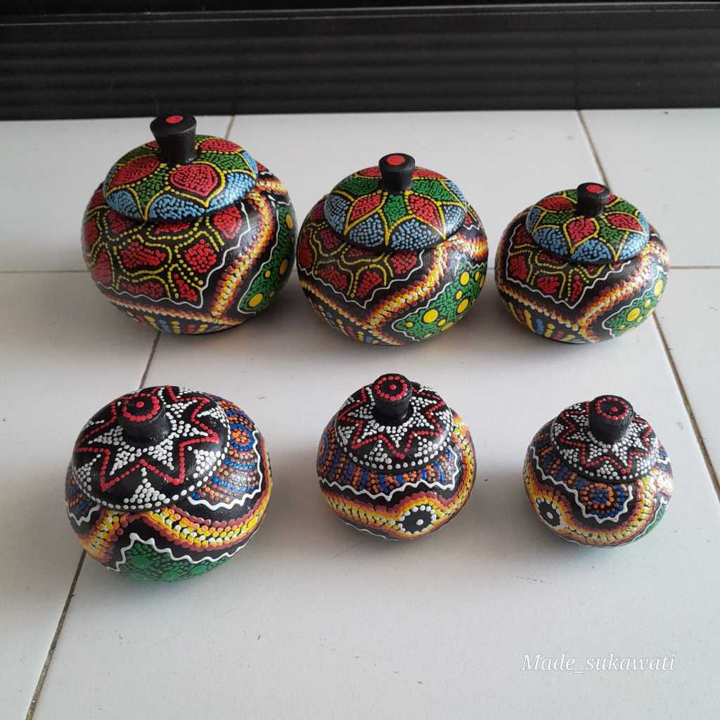 1 Set Wadah tempat permen Lukis tutul motif buah kayu Bali isi 3pcs