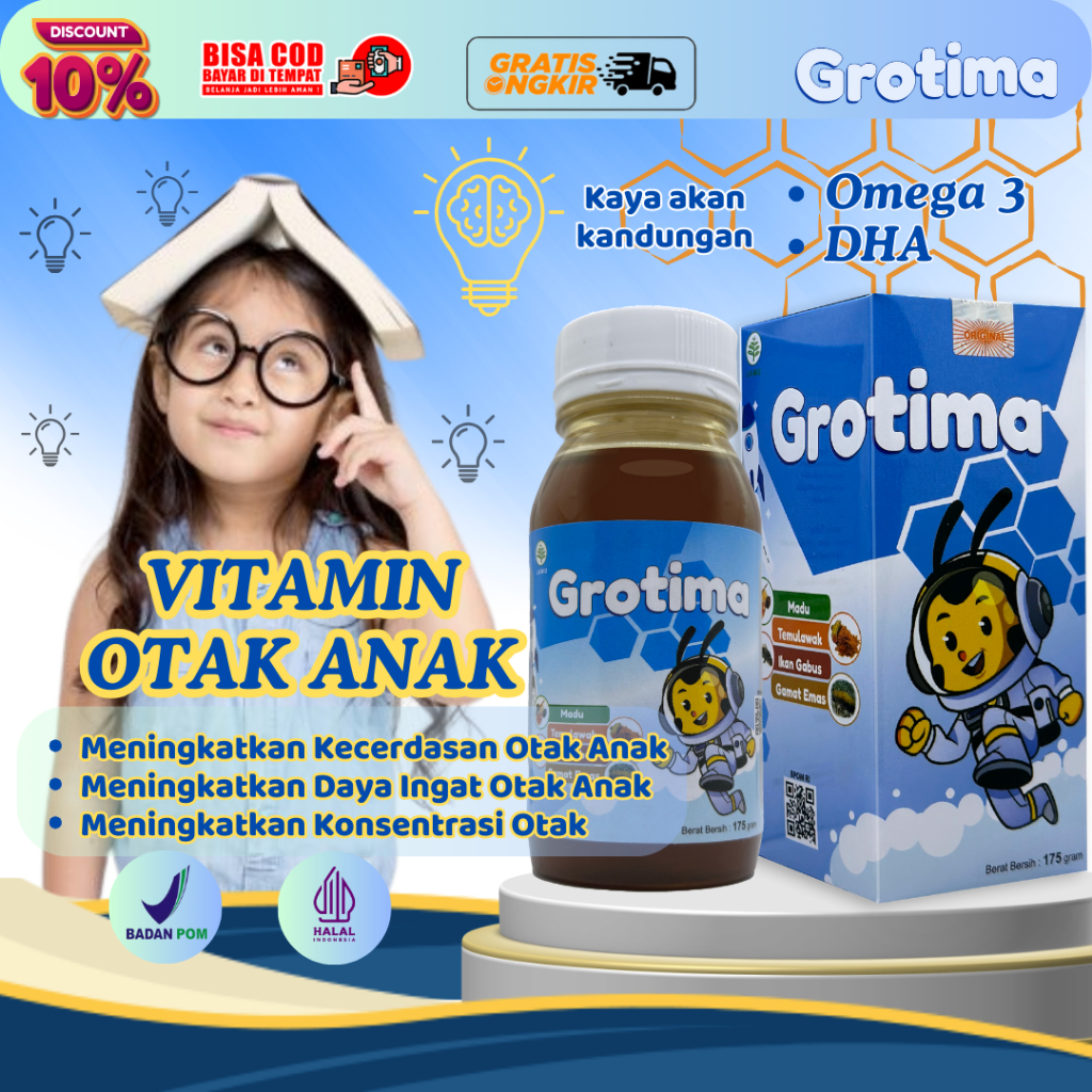 Vitamin Anak DHA / Vitamin Otak Anak Pintar / Grotima original Untuk Kecerdasan otak Anak / Suplemen