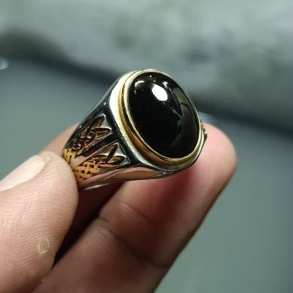 cincin Batu akik Yaman habasyi/yaman wulung asli natural yemen.ring titanium