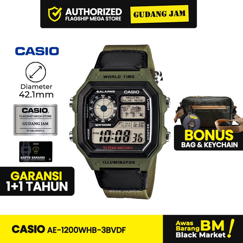 Jam Tangan Casio AE-1200WHB-3BVDF AE-1200WH AE-1200 AE1200WH AE 1200WH