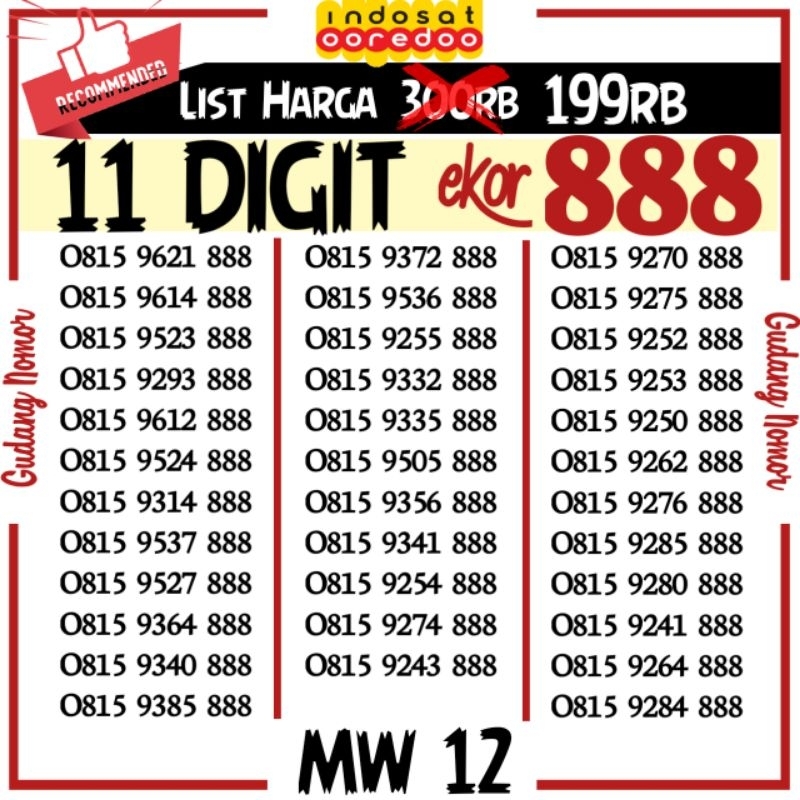 Indosat Cantik Ekor Triple 888 Nomor Cantik Indosat Im3 MW12 MW13