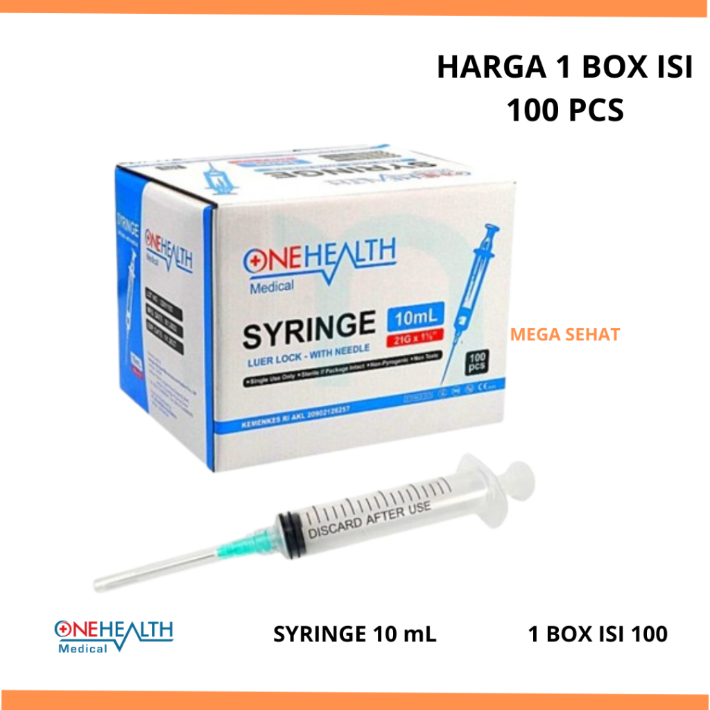 Jarum Spuit Suntikan 10ml Syringe 10cc Onehealth 1 Box isi 100 Pcs