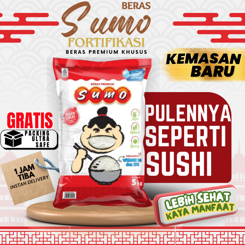 

Beras Sumo Kemasan Merah Beras Premium Khusus Fortifikasi 5KG Super Pulen Seperti Sushi Jepang