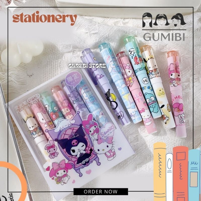 

HIGHLIGHTER SANRIO MEWAH 1 SET 6 PCS FREE BOX MIKA STABILO SANRIO WARNA WARNI LUCU TERMURAH
