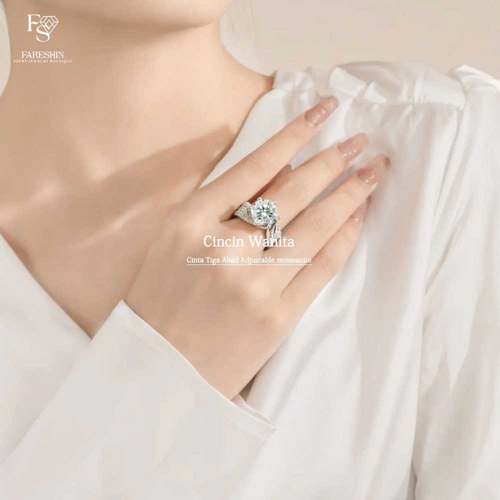 Cinta Tiga Abad Moissanite Cincin Wanita Pandora Silver 925 dan PT950 emas-Fareshin Jewellery