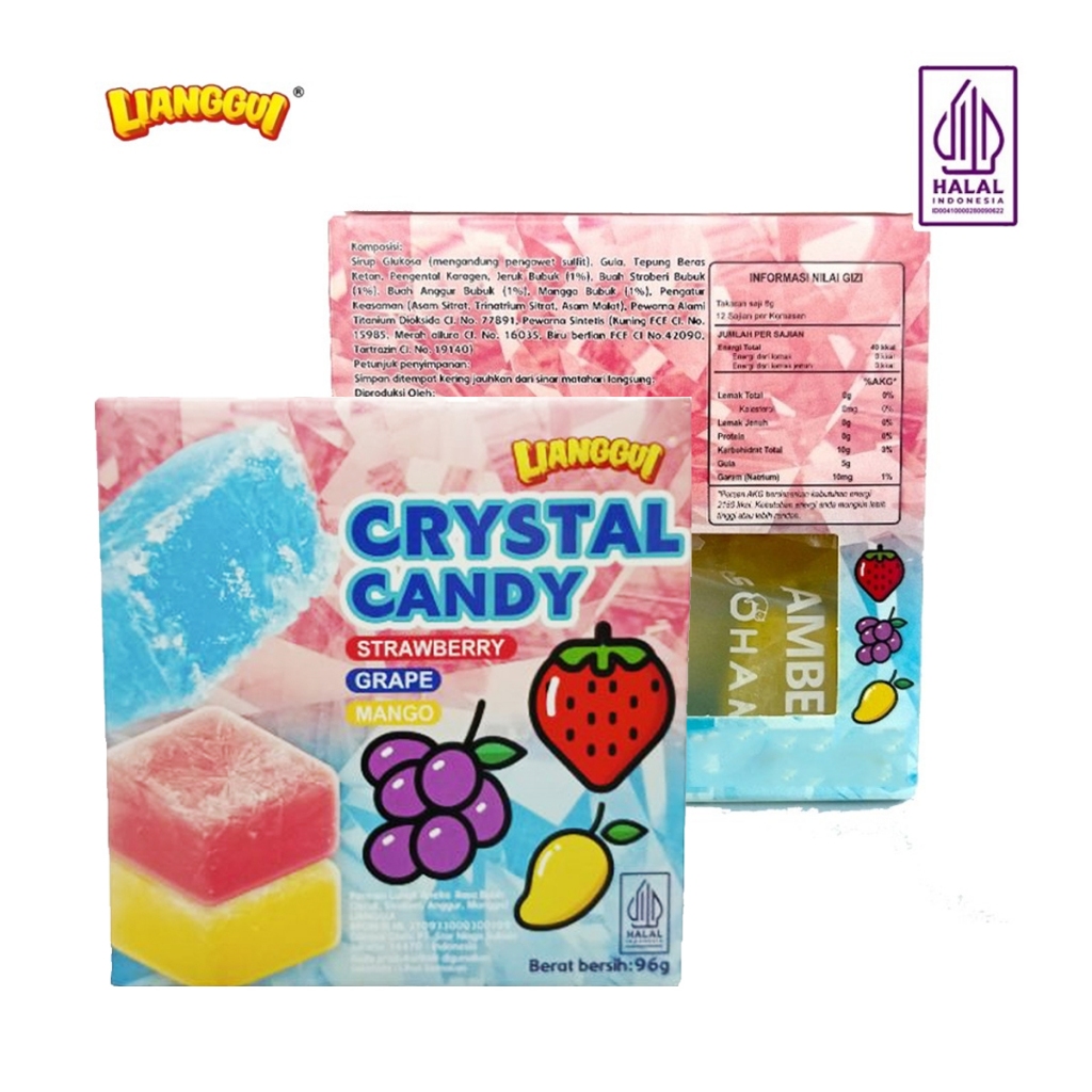 

Lianggui Permen Crystal Candy Jelly Halal 96g Permen Lunak Aneka Buah Rasa Mangga Anggur Strawberry