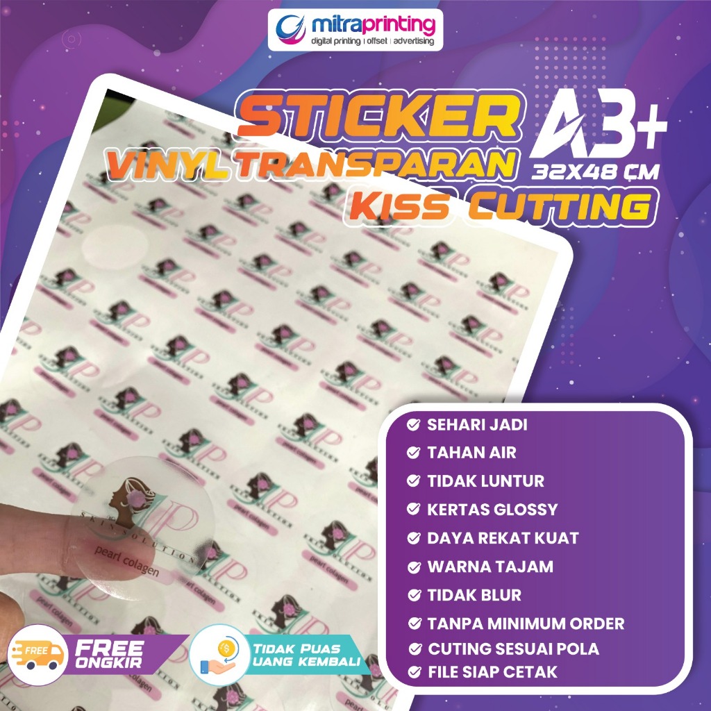 

Cetak Stiker Transparant A3+ Kiss Cutting / Stiker Label / Stiker Label Kemasan / Stiker Label Produk / Stiker Transparan