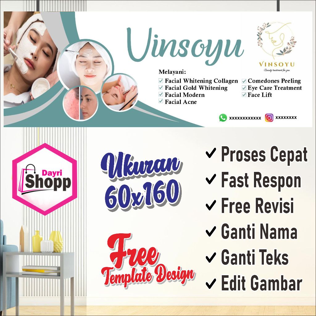 Size 160x60 cm,Spanduk Banner Salon Sage Viral Custom Design