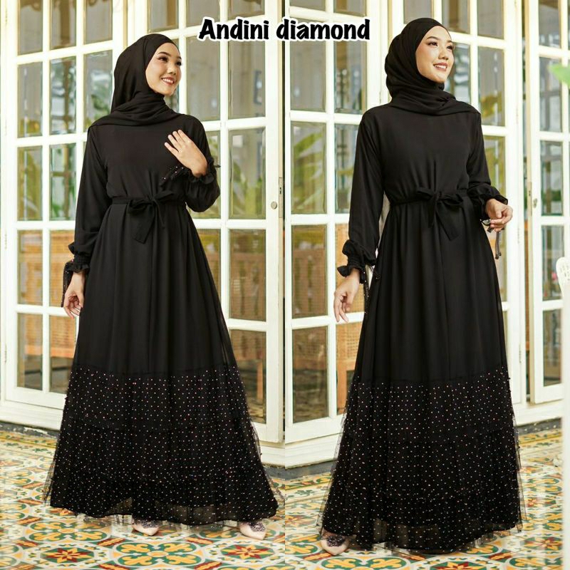 abaya terbaru abaya hitam simple abaya Andini diamond dres maxi abaya susun  kode  992