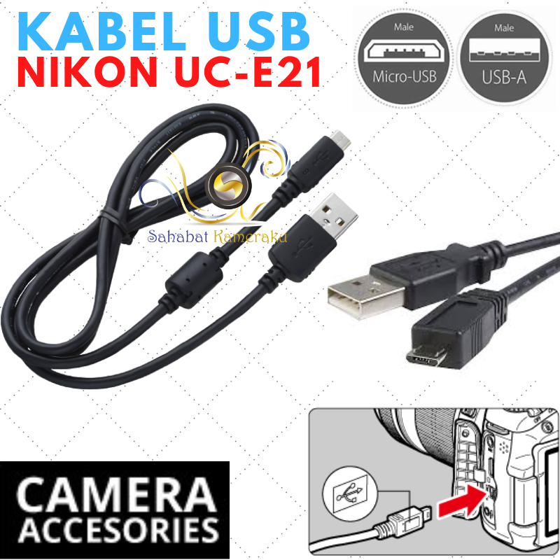 Kabel Data USB Kamera Nikon (Tipe UC-E20 / UC-E21) D3500 D7500 D5600 J5 J4 V3