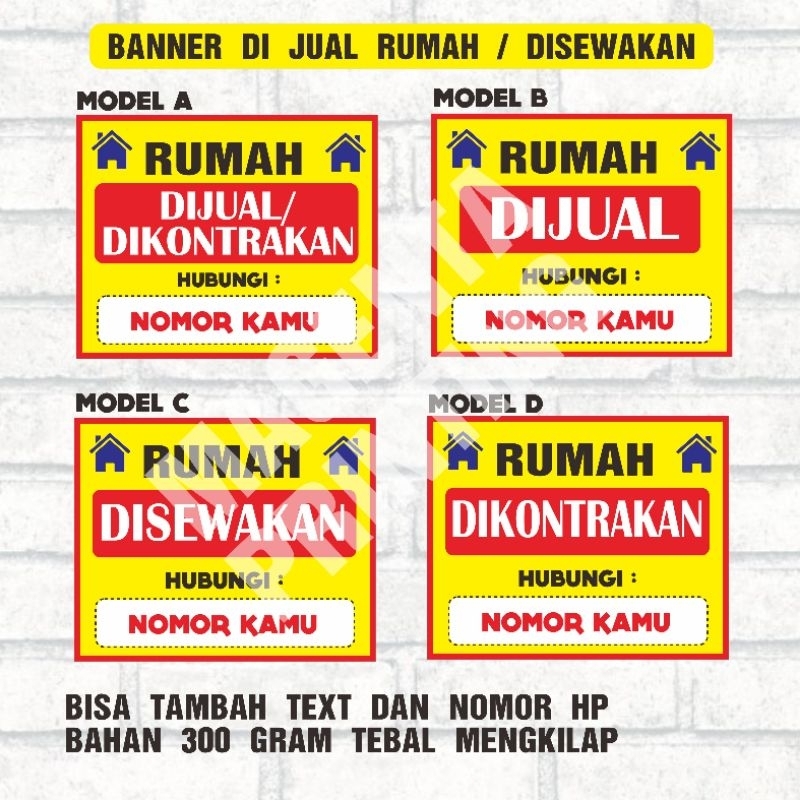 BANNER SPANDUK RUMAH DIJUAL, DIKONTRAKAN, DISEWAKAN / BANNER RUMAH DISEWAKAN