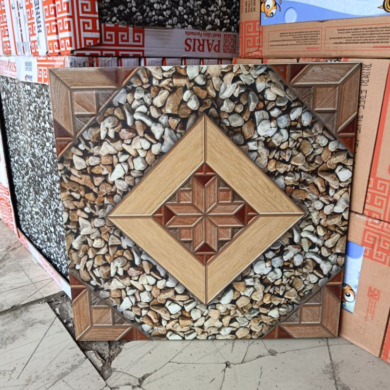 keramik lantai 50x50 carport garasi Kansas brown