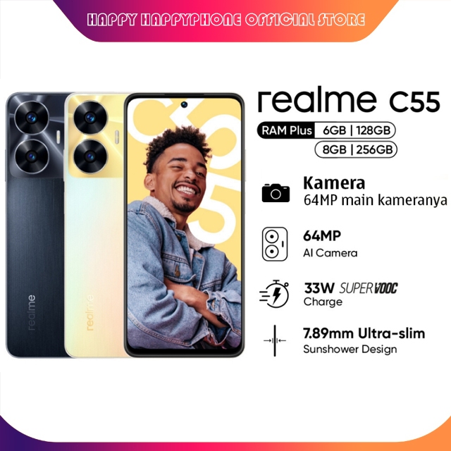 HP Realme C55 Ram 6GB+128GB/8GB+256GB Colour Smartphone 4G LET 6.72 inci NFC Dual SIM 64MP+8MP Handp