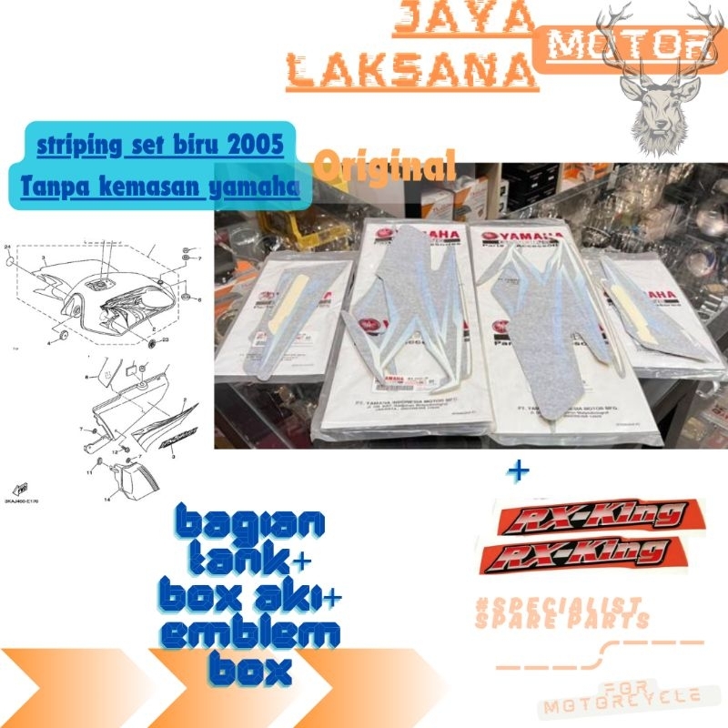 STRIPING LES LIS STICKER LOGOTANGKI TENK TANK TENGKI FUELTANK DAN BOX AKI SET EMBLEM YAMAHA RX KING 