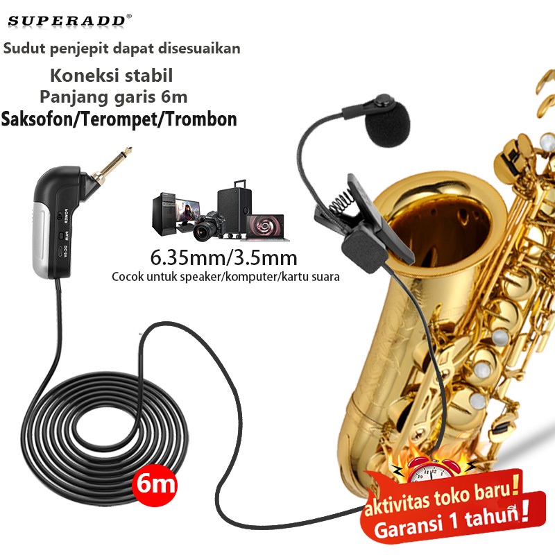 COD Panjang kabel 6m Durable Saxophone Clip On Holder Clip Wired Mic