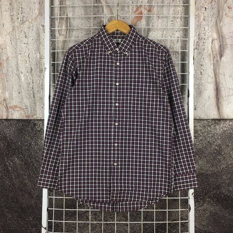 Kemeja Lengan Panjang Pria Kotak Original Uniqlo Size M . SDA 05508 Second Bekas Preloved