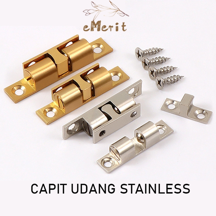 Keces Jepit Udang Kuningan Pintu Kabinet Twin Ball Catch Pengunci Lemari