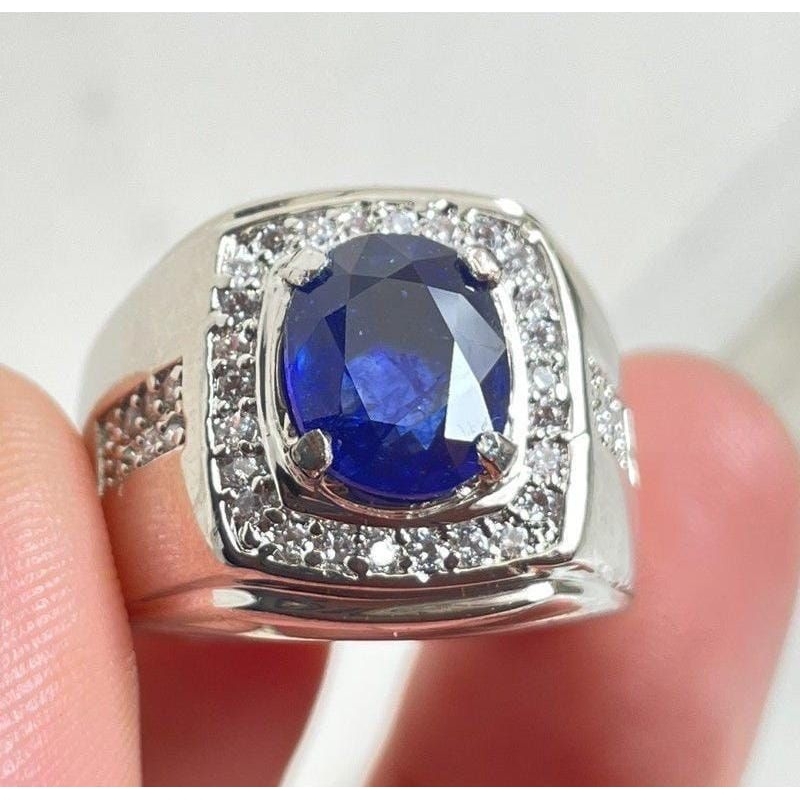 CINCIN BATU PERMATA AKIK BLUE SAFIR BIRU ASLI NATURAL SIAP PAKAI