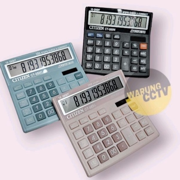 

KALKULATOR CITIZEN CT555N CT555C calculator dagang 12 digit warna hitam pink pastel hijau mint KODE Y7U8