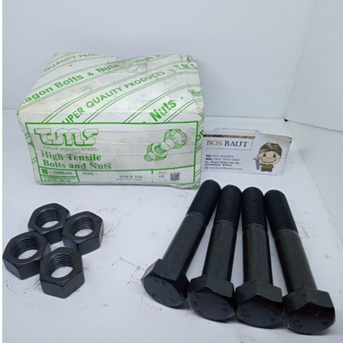 Baut Mur Baja M22X110 P2.5 Hitam (Kunci 32 )