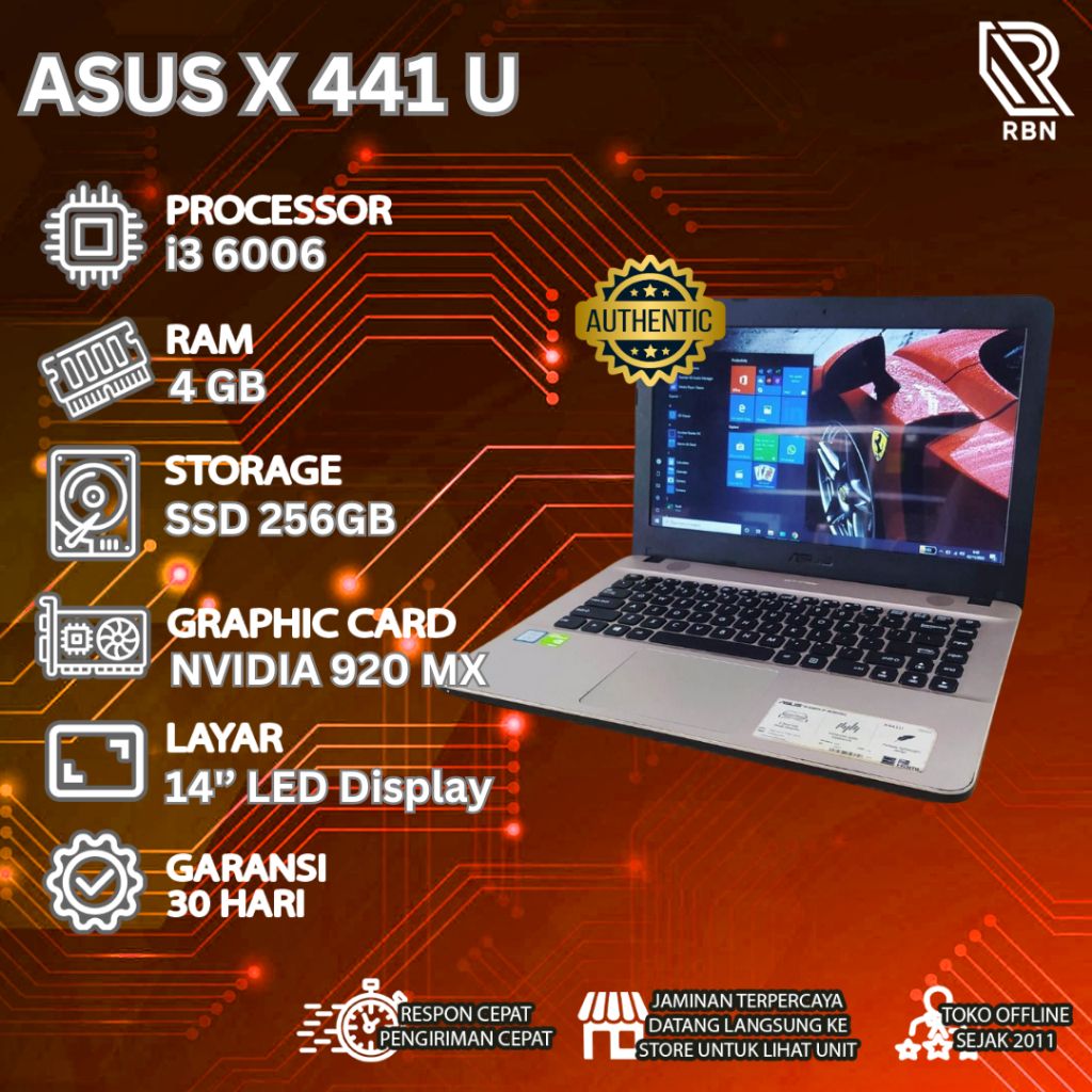 Laptop ASUS  X 441 U i3 6006U RAM 4 GB SSD 256 GB Second Original