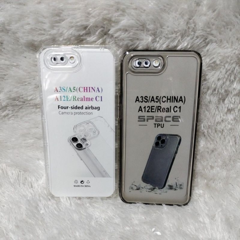 Softcase Casing Oppo A3S/A5/C1 Silikon Bening Hitam Clear Transparan Pelindung BelakangHp+Camera