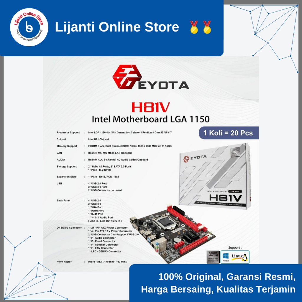 EYOTA MOTHERBOARD H81/ MOTHERBOARD EYOTA H81 KUALITAS TERJAMIN