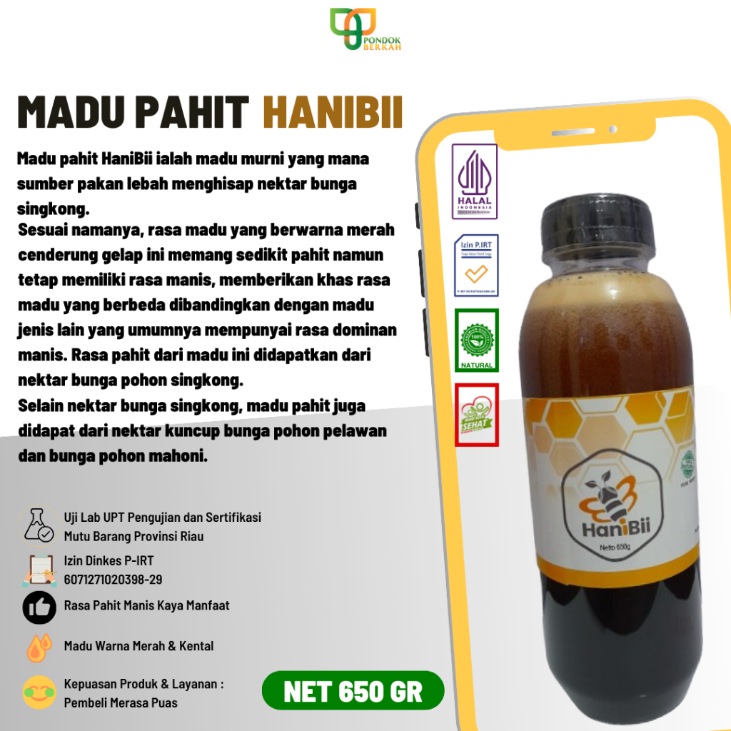 

Madu Murni Asli Pahit Netto 650 G HaniBii Maduku Atasi Kolesterol Asam Urat Lulus Uji Lab