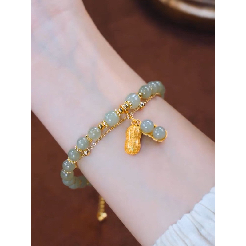 Gelang giok asli batu kacang hijau titanium Gelang Wanita Motif Kacang Giok Merah Hijau GL-020 Gelan