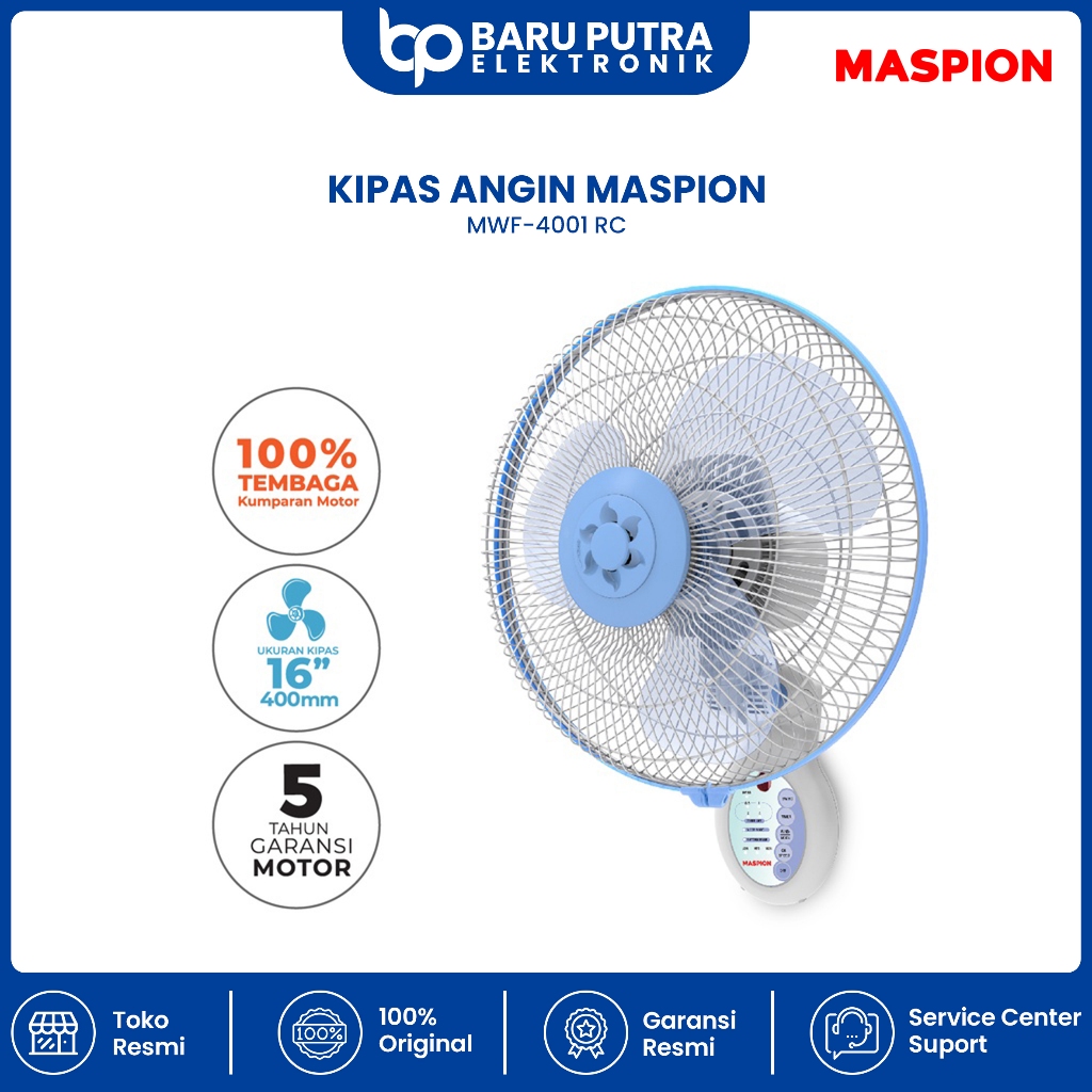 MASPION MWF-4001 RC Wall Fan / Kipas Angin Dinding (Remot)