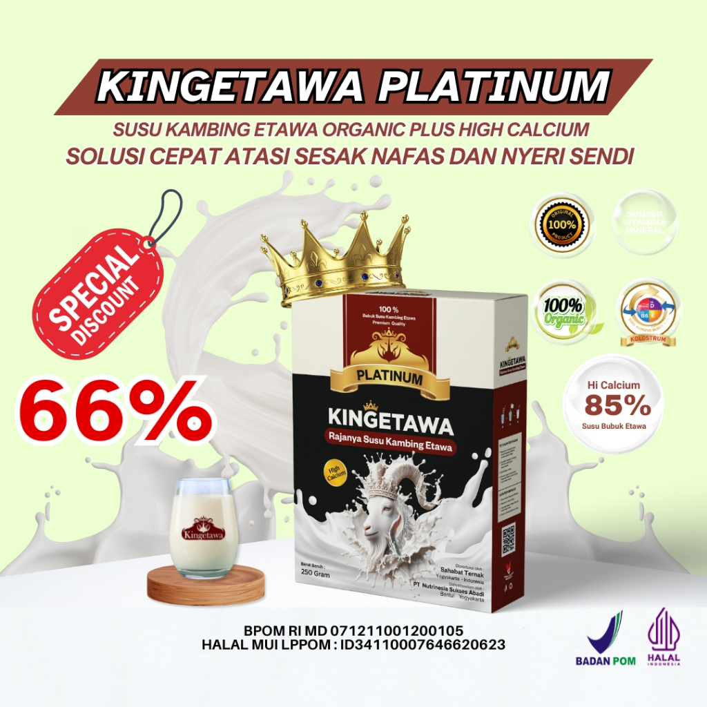 

Kingetawa Platinum - Raja Susu Kambing Etawa - Susu Dengan 9 Manfaat Kesehatan - 1 BOX 250g