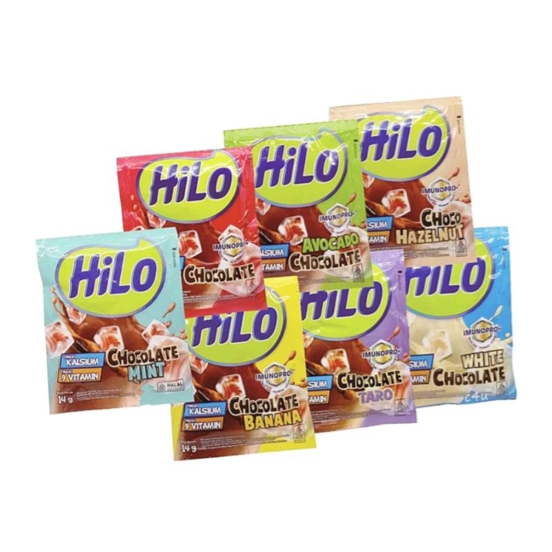 

HiLo Minuman Tinggi Kalsium ALL VARIANT 14gr (1Renceng: 10Sachet) Choco Hazelnut, Choco Banana, Choco Taro / Minuman Bubuk Susu Coklat Hazelnut / Minuman Susu Rasa Pisang Coklat / Tinggi Kalsium / Minuman Rasa Alpukat Coklat/Susu Tinggi Kalsium Murah