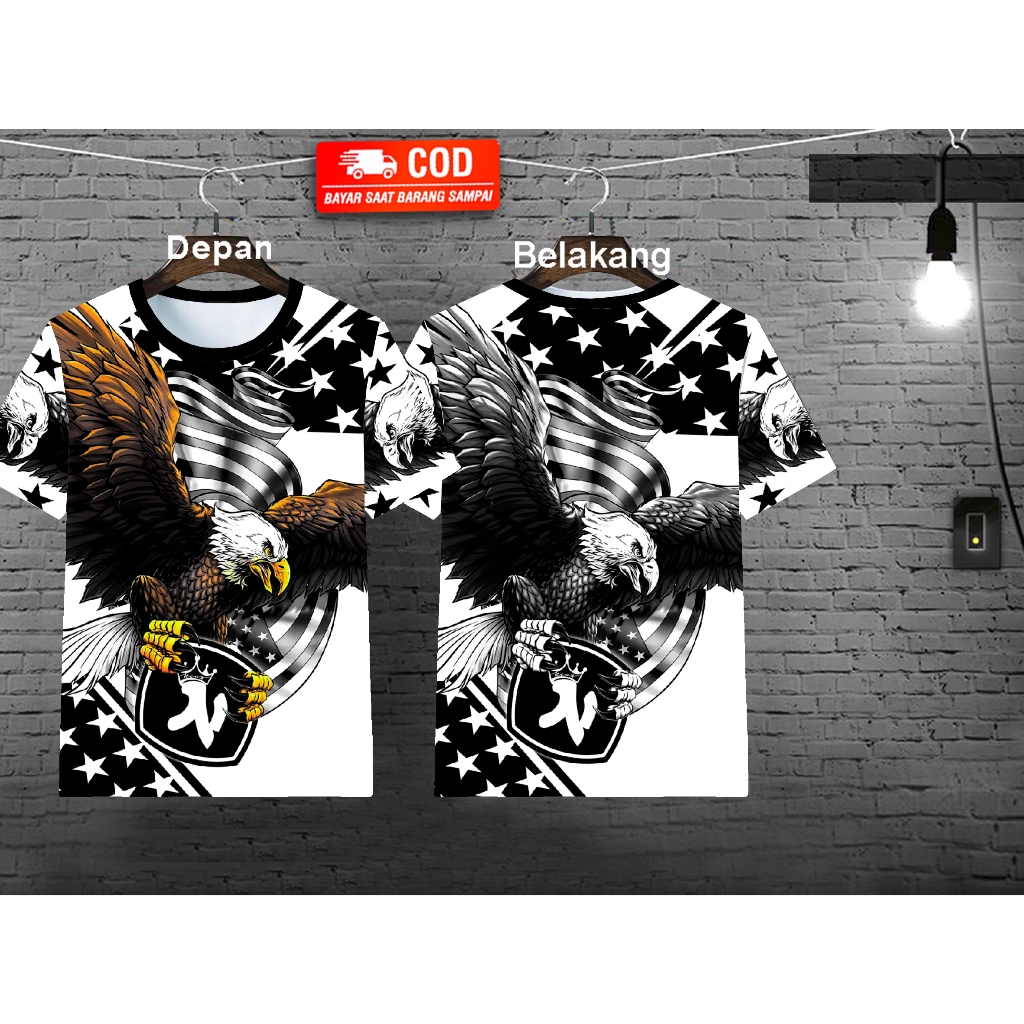 Kaos Distro Cowok Motif Elang Depan Belakang ada Sablon Untuk Pria Dewasa