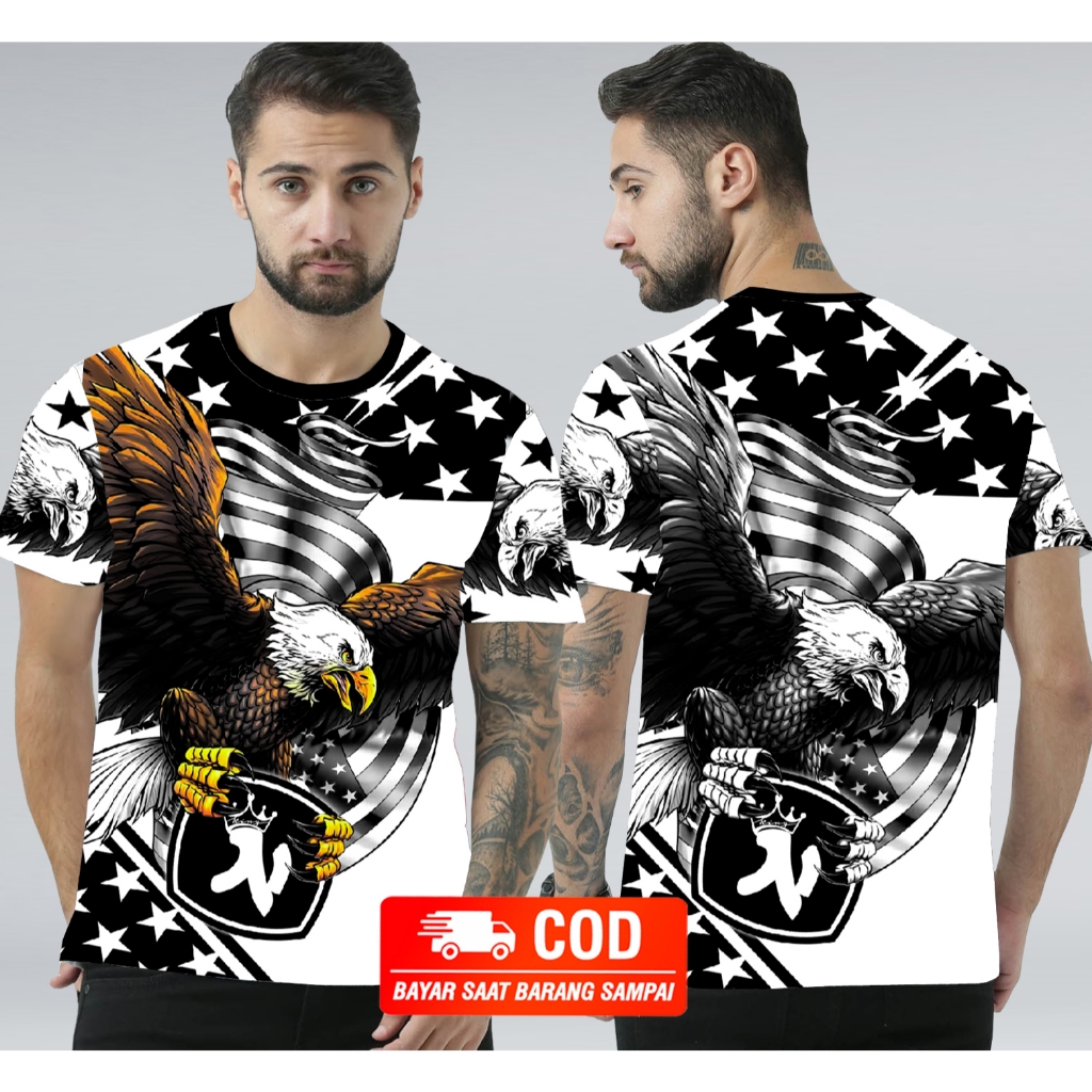 Kaos Distro Cowok Motif Elang Depan Belakang ada Sablon Untuk Pria Dewasa