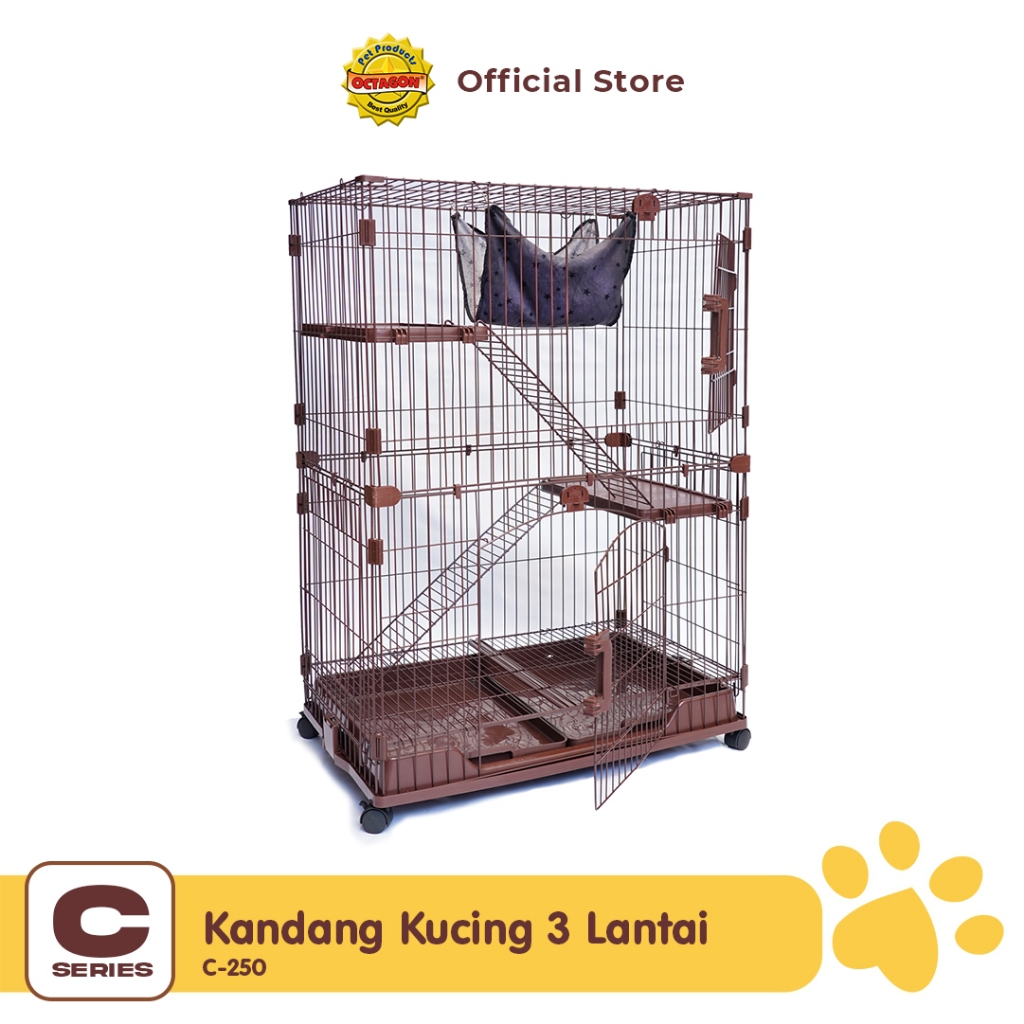 OCTAGON Kandang Kucing Tingkat 3 Premium | Kandang 3 Lantai