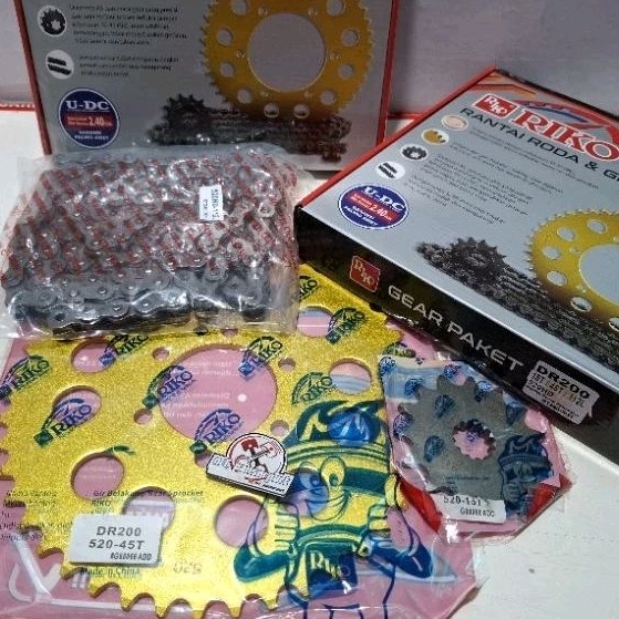 GEARSET RANTE DR 200//GEAR RANTAI SUZUKI DR200/DR-200 TRAIL POLICE 520-112L 15T-45T GOLD BAJA RIKO