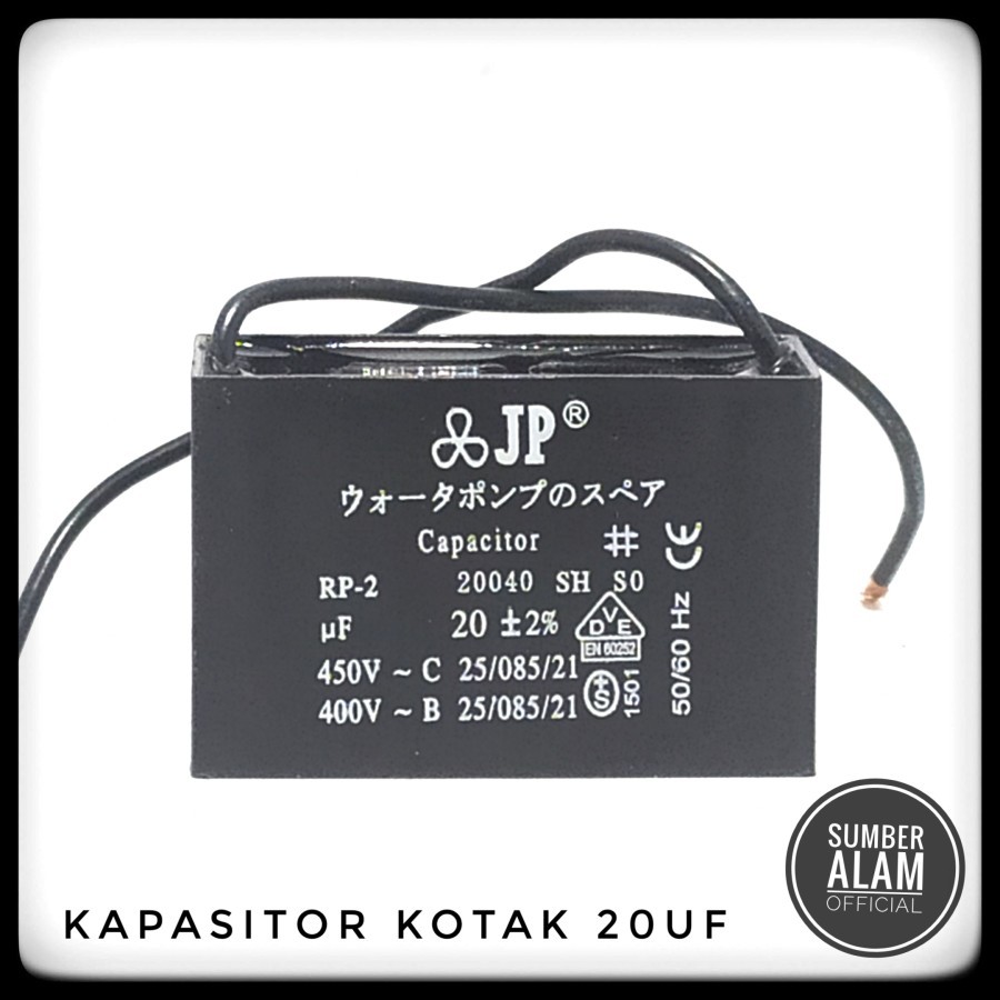 kapasitor kotak kabel pompa air 20uf