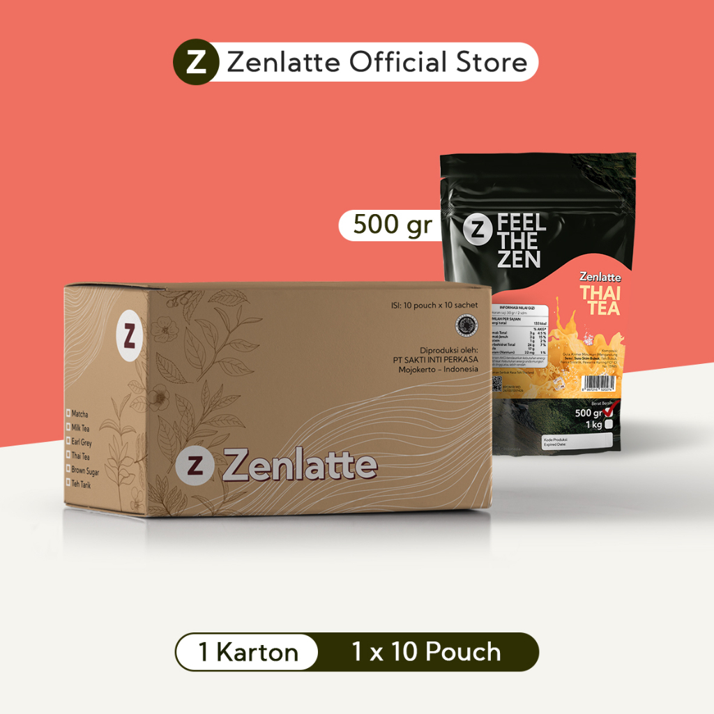 

Zenlatte Thai Tea Bag 500gr - 1 Karton | Thai Tea Powder | Bubuk Thai Tea