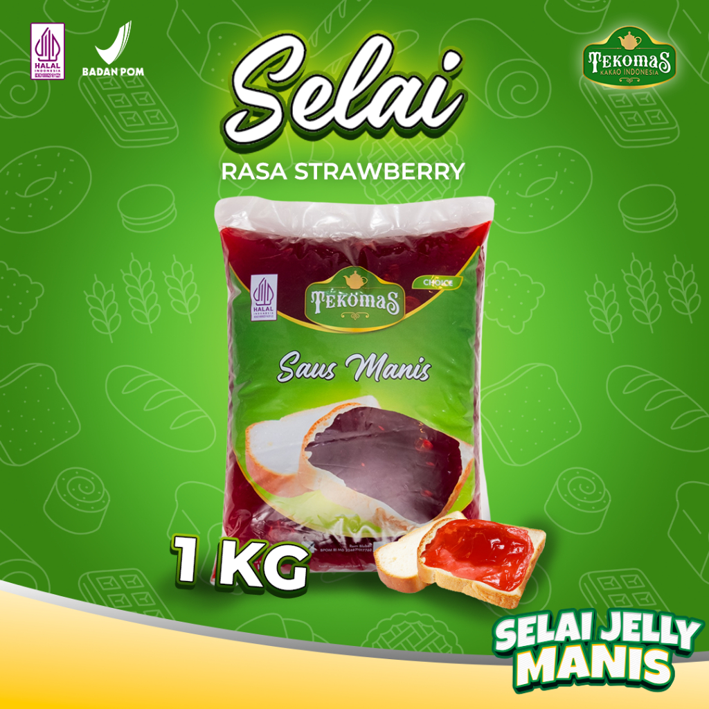 

TEKOMAS - Selai Jelly Rasa Stroberi/Stroberry 1 Kg Isian dan topping roti Bahan Kue Praktis Premium