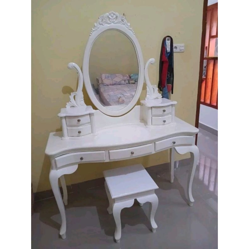 MEJA RIAS KARTINI LENGKUNG CAT DUCO PUTIH / tolet kartini minimalis murah