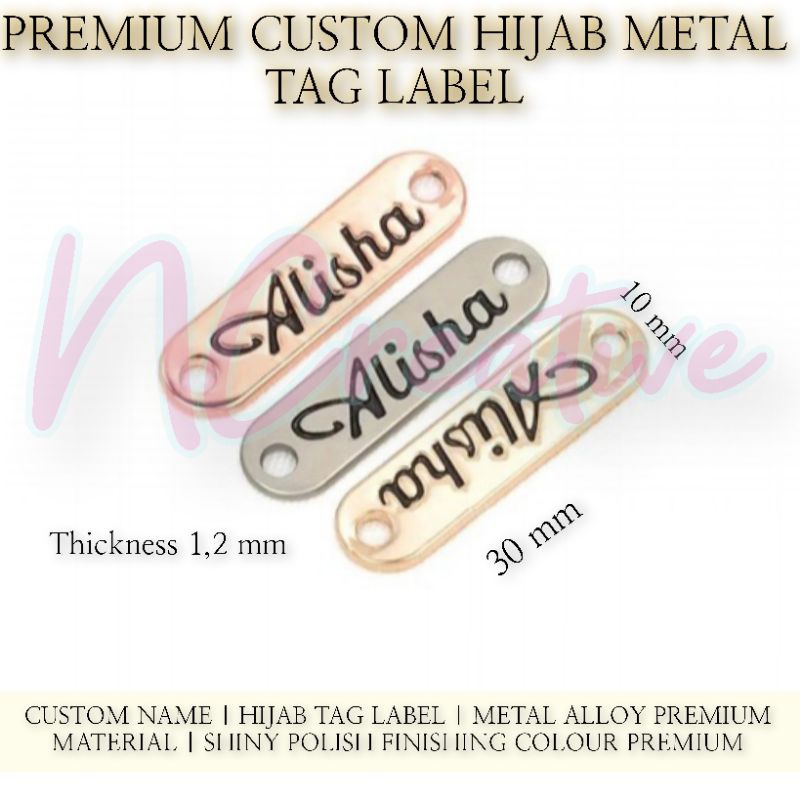 

10.000 PCS CETAK CUSTOM METAL TAG LABEL NAME HIJAB PREMIUM POLISHED 3 X 1 CM TEBAL 12MM BANDUNG KOTA