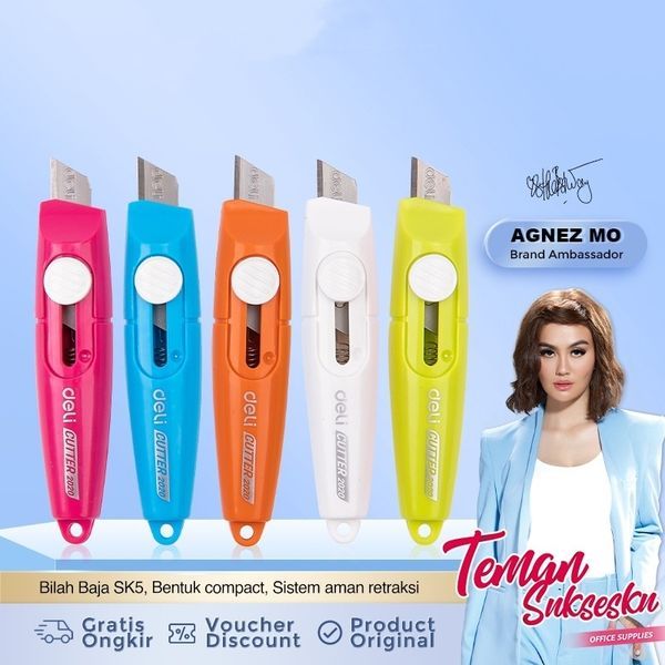 

Deli Jakarta / Deli-E2020 Mini Cutter / Mini Paper Cutter Portable Durable Cute Size Convenient To Open Package / Cutter Pisau Baja Kecil SK5 Tajam 5 Warna Desain Simple Portabel Aesthetic Lucu Murah Berkualitas Untuk Membuka Paket / Deli X Agnez Mo