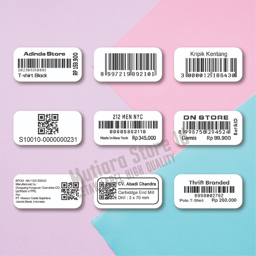 

CETAK LABEL BARCODE HARGA 15x15 mm / 1.5x1.5 cm Free Desain Top Kualitas