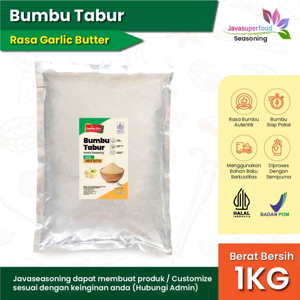 

Bumbu Tabur Snack Premium Bumbu Cemilan Makanan Bumbu Serbaguna Bubuk Tabur Bumbu Keripik Kentang Rasa Butter Garlic 1Kg