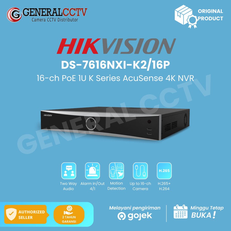 HIKVISION DS-7616NXI-K2/16P 4K NVR 16CHANNEL POE 2 SLOT HARDISK