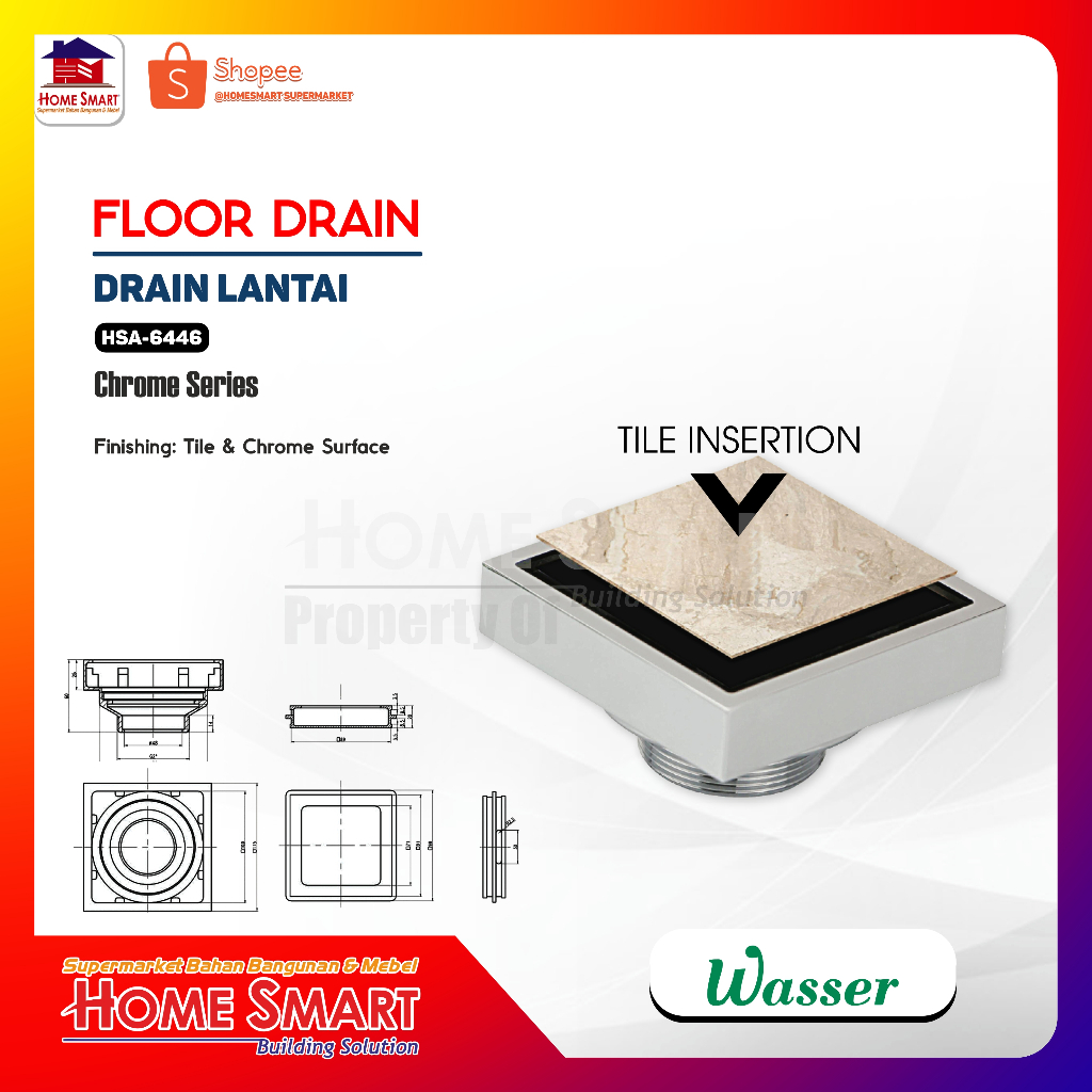 Floor Drain Kotak (Tile Floor Drain) Wasser HSA-6446