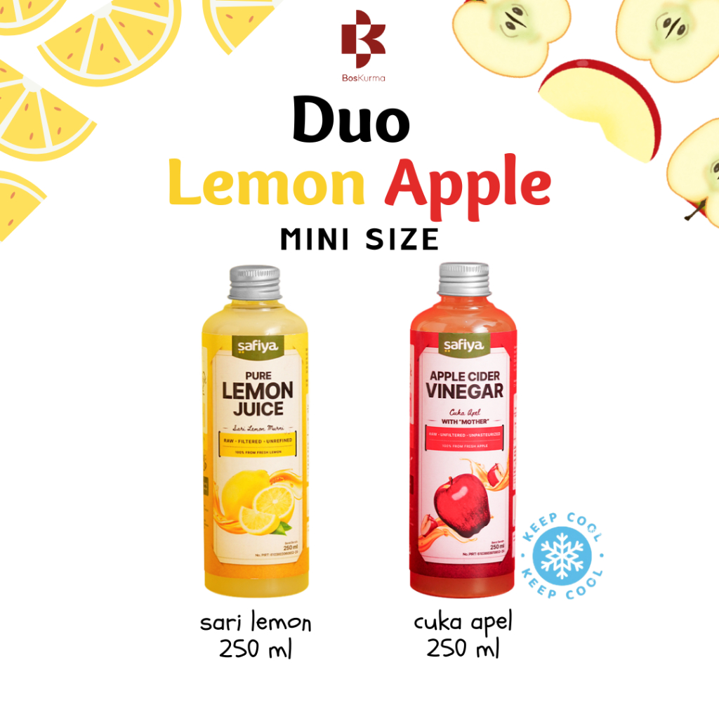 

[Mini DUO LEMON APPLE] Sari Lemon 250 ml + Cuka Apple 250 ml SAFIYA