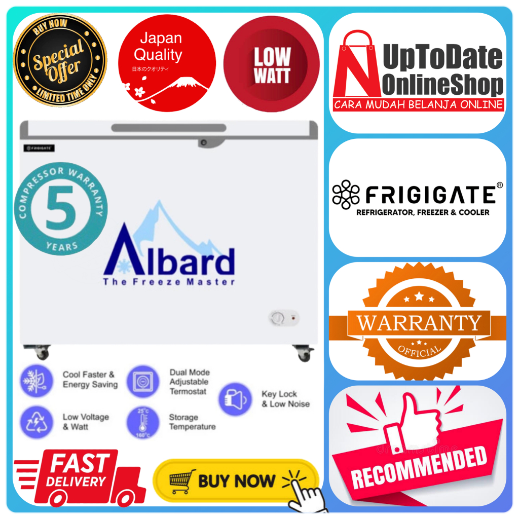 CHEST FREEZER FRIGIGATE F-200 F200 F 200 ALBARD SUPER LOW WATT LOW VOLTAGE FREEZER BOX 200L FRIGIGAT